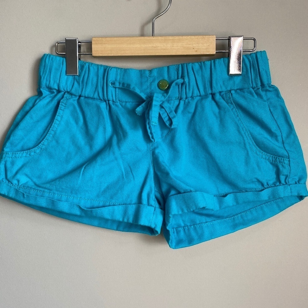 Jessica Simpson Cotton Canvas Drawstring Cuffed Shorts Blue Womens 26 Festival